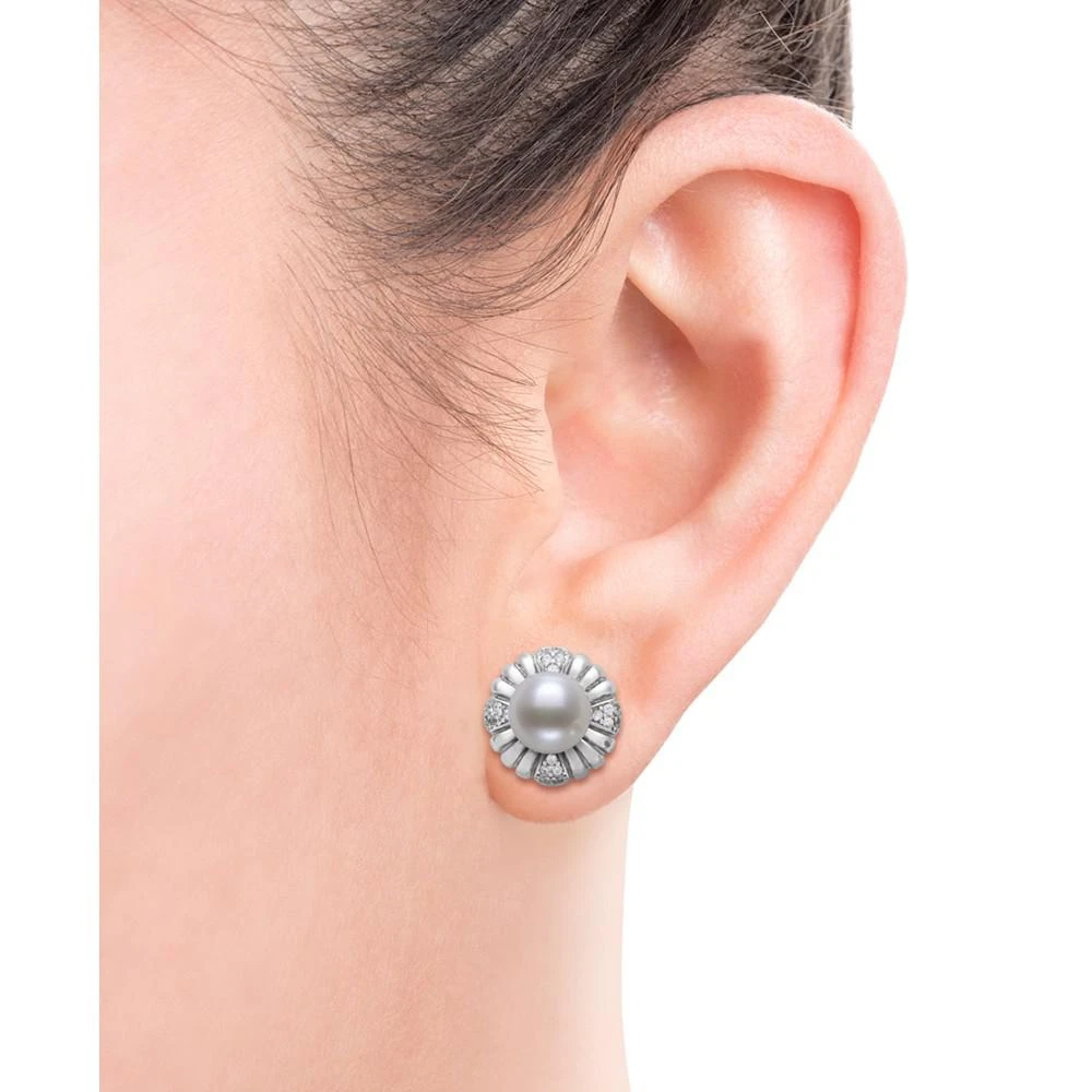 商品Belle de Mer|Cultured Freshwater Pearl (7-8mm) & Lab-Created White Sapphire Flower Stud Earrings in Sterling Silver,价格¥1302,第2张图片详细描述