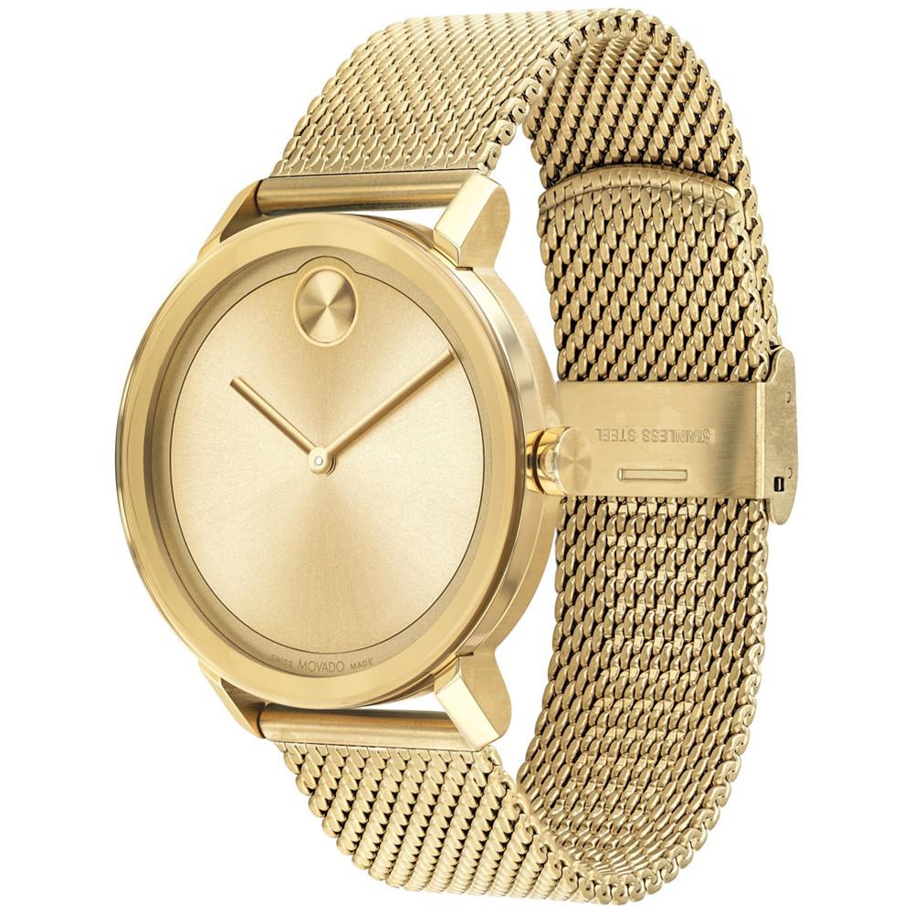 Men's Swiss Bold Gold-Tone Ion-Plated Stainless Steel Mesh Bracelet Watch 40mm商品第2张图片规格展示