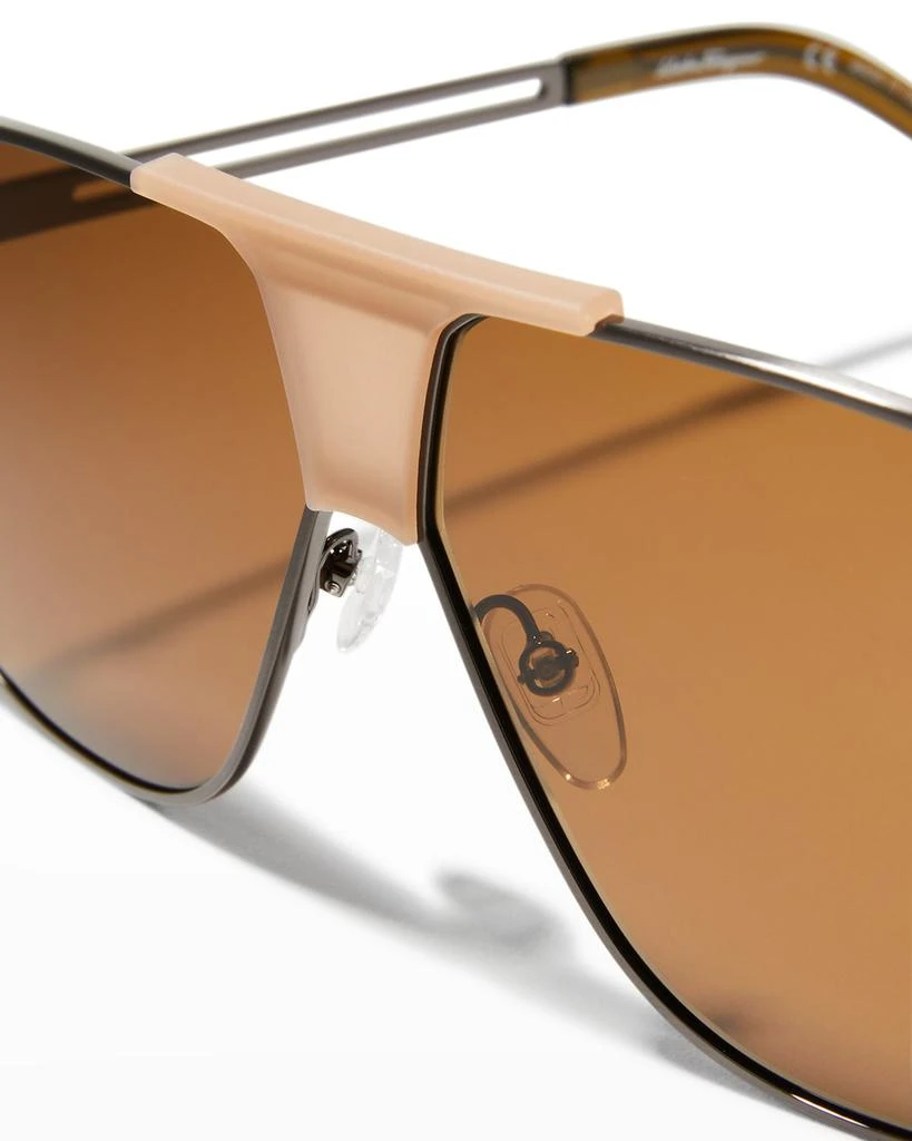 商品Salvatore Ferragamo|Men's Double-Bridge Metal Aviator Sunglasses,价格¥2499,第5张图片详细描述