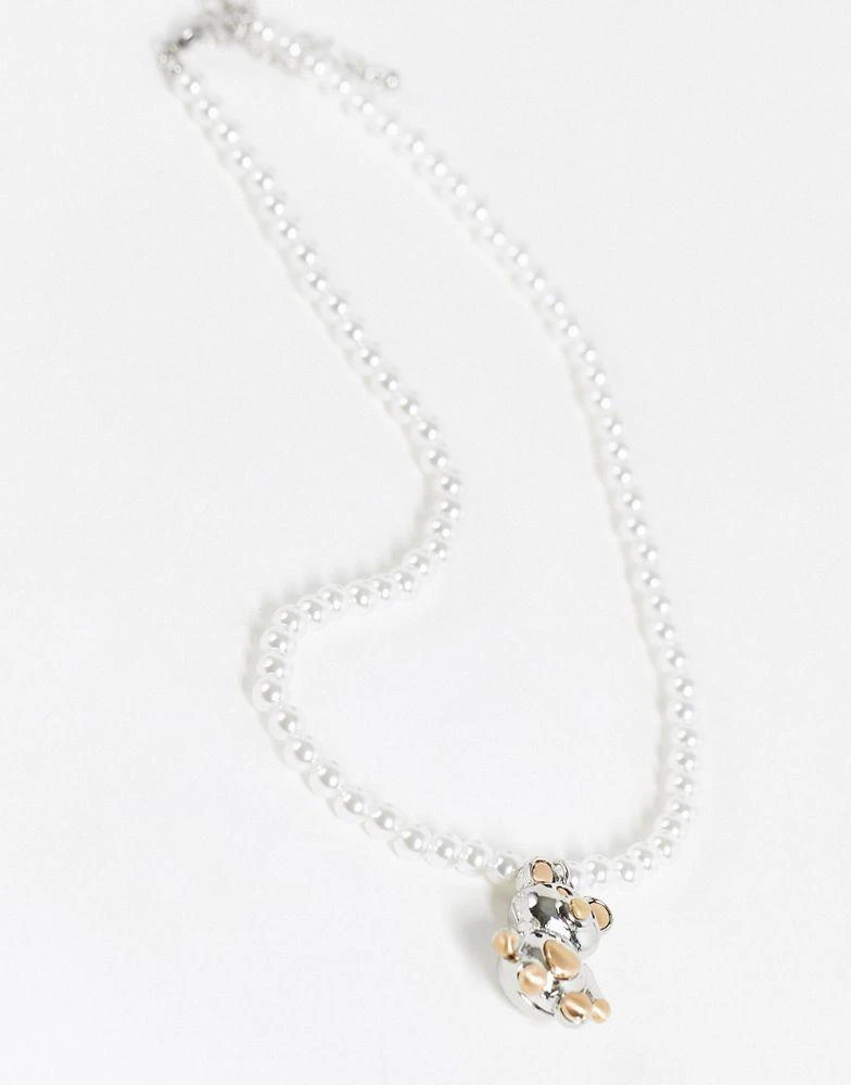 商品ASOS|ASOS DESIGN ball necklace with bi plate teddy pendant in mixed metal,价格¥84,第4张图片详细描述