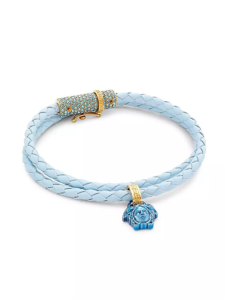商品Versace|Festival Goldtone, Leather & Glass Crystal Double-Wrap Bracelet,价格¥1554,第1张图片