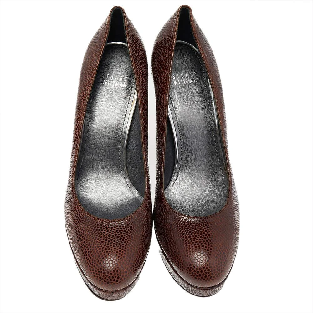 商品Stuart Weitzman|Stuart Weitzman Brown Embossed Leather Platform Pumps Size 41,价格¥810,第3张图片详细描述