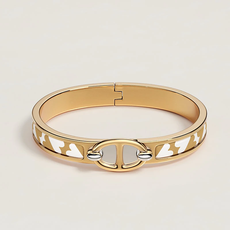 商品Hermes|爱马仕 女士金色/白色珐琅Mini Clic扑克牌手链 H203312FC6,价格¥6009,第1张图片