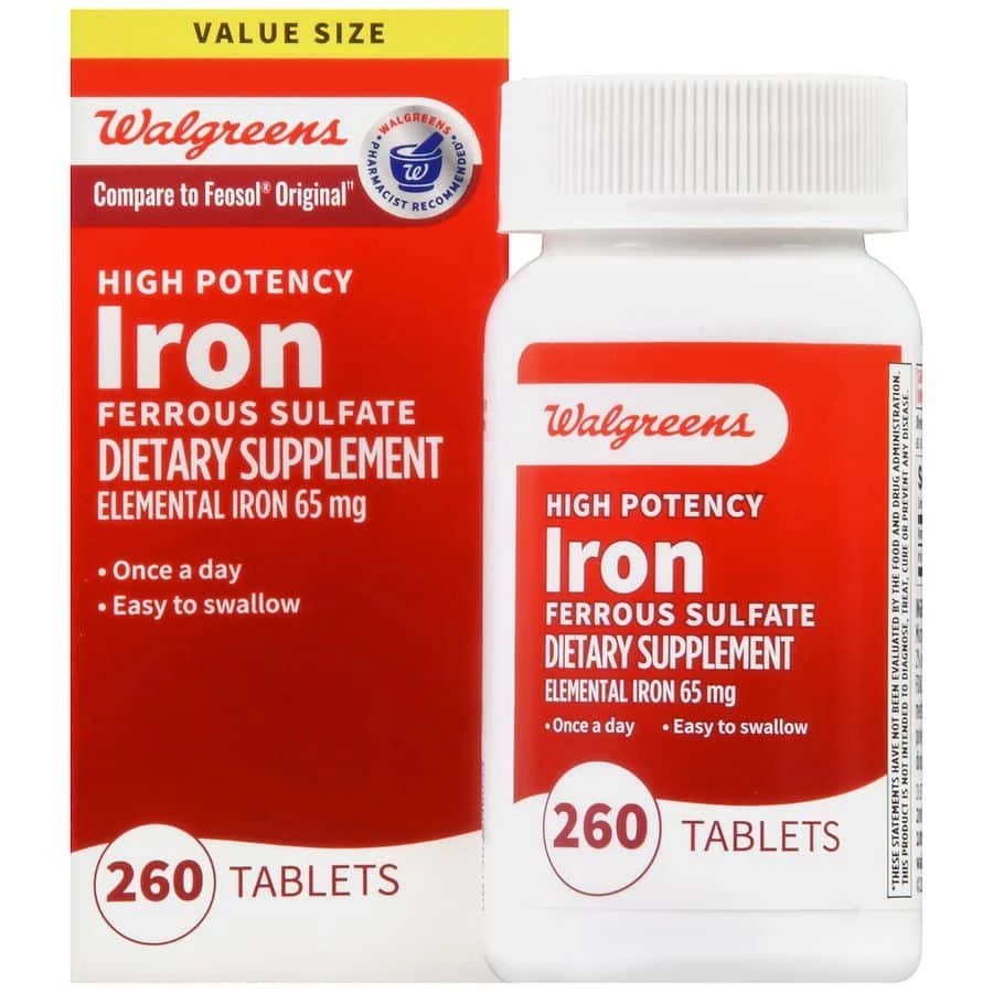 商品Walgreens|High Potency Iron Ferrous Sulfate Tablets,价格¥148,第1张图片