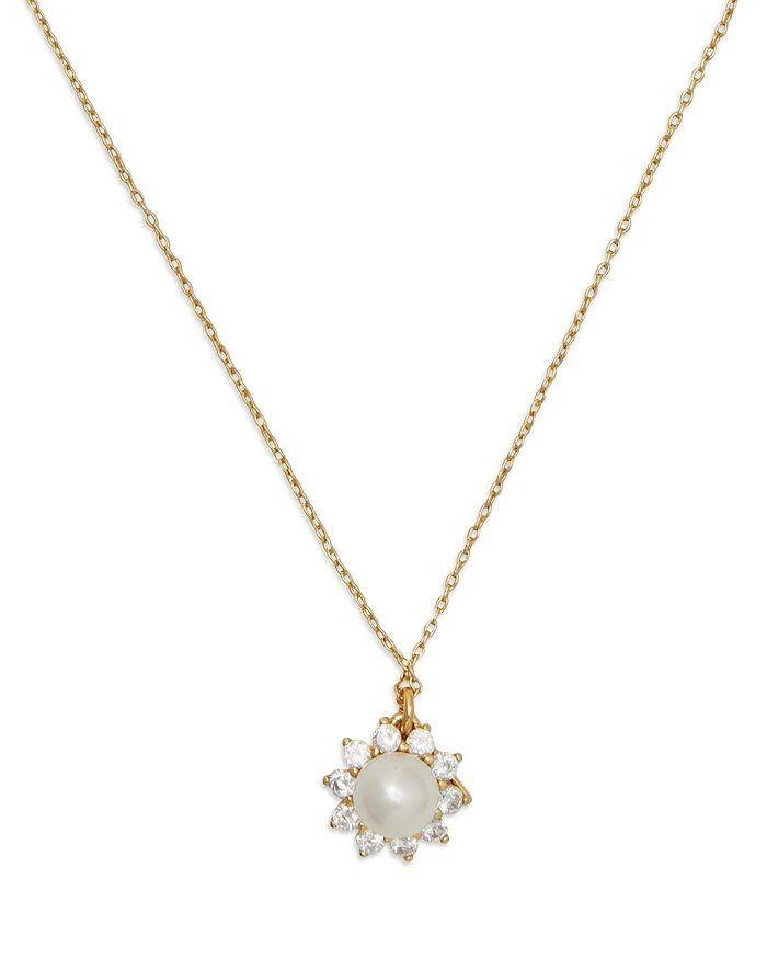 商品Kate Spade|Sunny Pavé & Imitation Pearl Halo Pendant Necklace in Gold Tone, XX"-XX",价格¥307,第1张图片