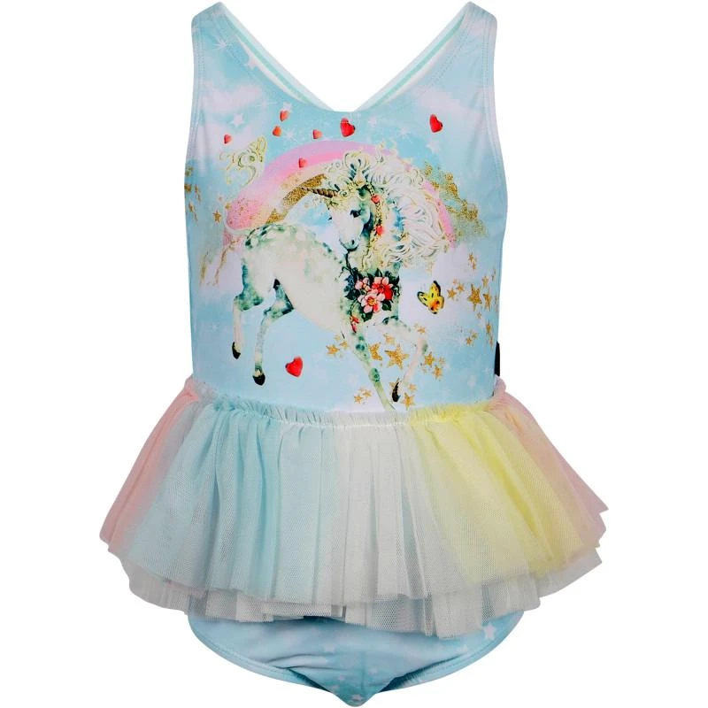 商品Rock Your Baby|Rainbow unicorn monokini with mesh skirt in blue,价格¥783,第1张图片