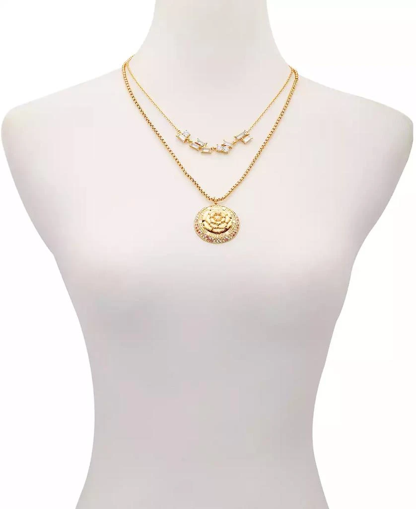 商品GUESS|Gold-Tone Crystal & Flower Layered Pendant Necklace, 18" + 2" extender,价格¥165,第2张图片详细描述