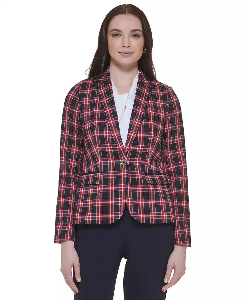 商品Tommy Hilfiger|Women's Plaid-Print Elbow-Patch Blazer,价格¥1051,第1张图片