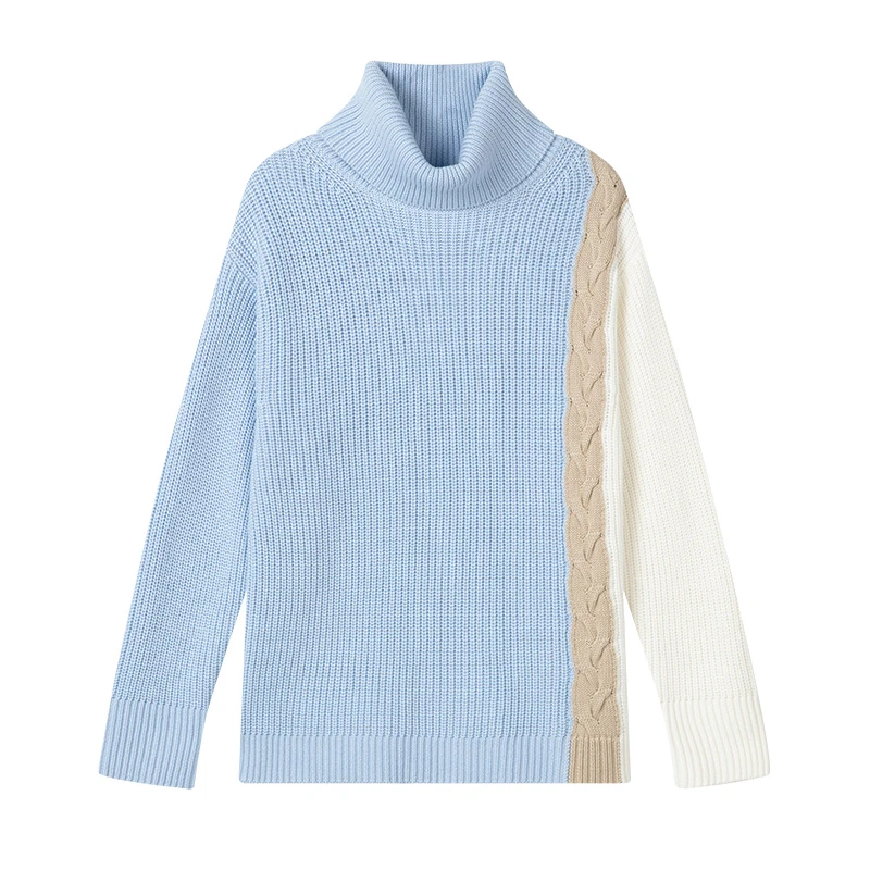 Hudson蓝白拼接慵懒复古高领羊毛毛衣 | Hudson Wool Sweater - Blue & Ivory 商品