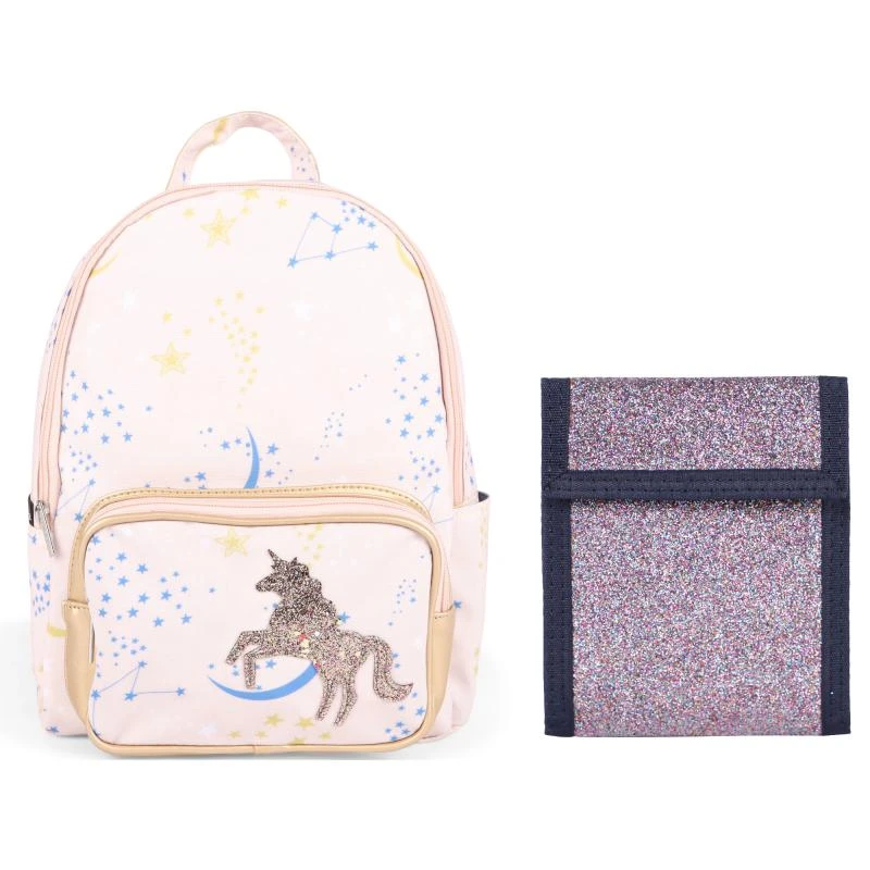 商品Caramel & Cie|Constellation backpack and glittery wallet set in light pink and purple,价格¥1070,第1张图片