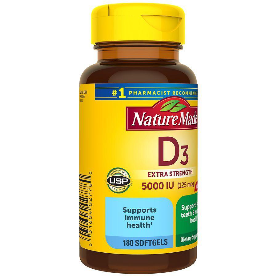 商品Nature Made|Extra Strength Vitamin D3 5000 IU (125 mcg) Softgels,价格¥230,第7张图片详细描述