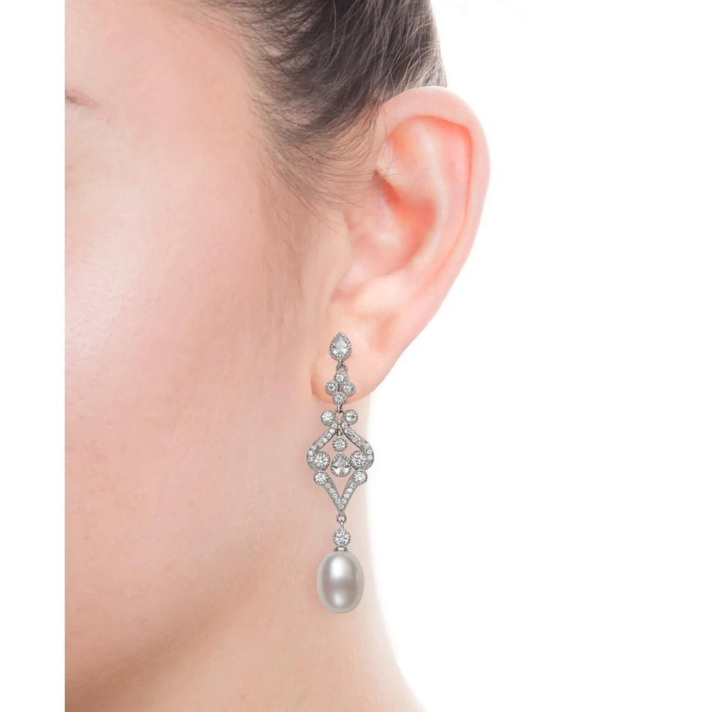 商品Belle de Mer|Cultured Freshwater Pearl (8-9mm) & Cubic Zirconia Drop Earrings in Sterling Silver, Created for Macy's,价格¥451,第3张图片详细描述