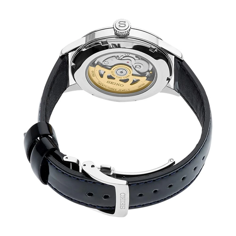 商品Seiko|Men's Automatic Presage Black Leather Strap Watch 40.5mm,价格¥3186,第3张图片详细描述