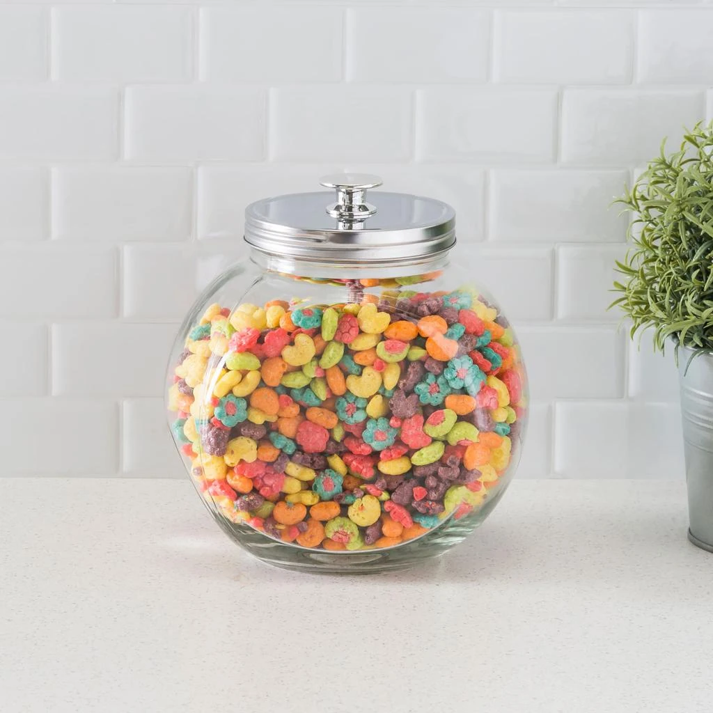 商品Home Basics|Home Basics Large 91 oz. Round Glass Candy Storage Jar with Stainless Steel Top, Clear,价格¥123,第4张图片详细描述