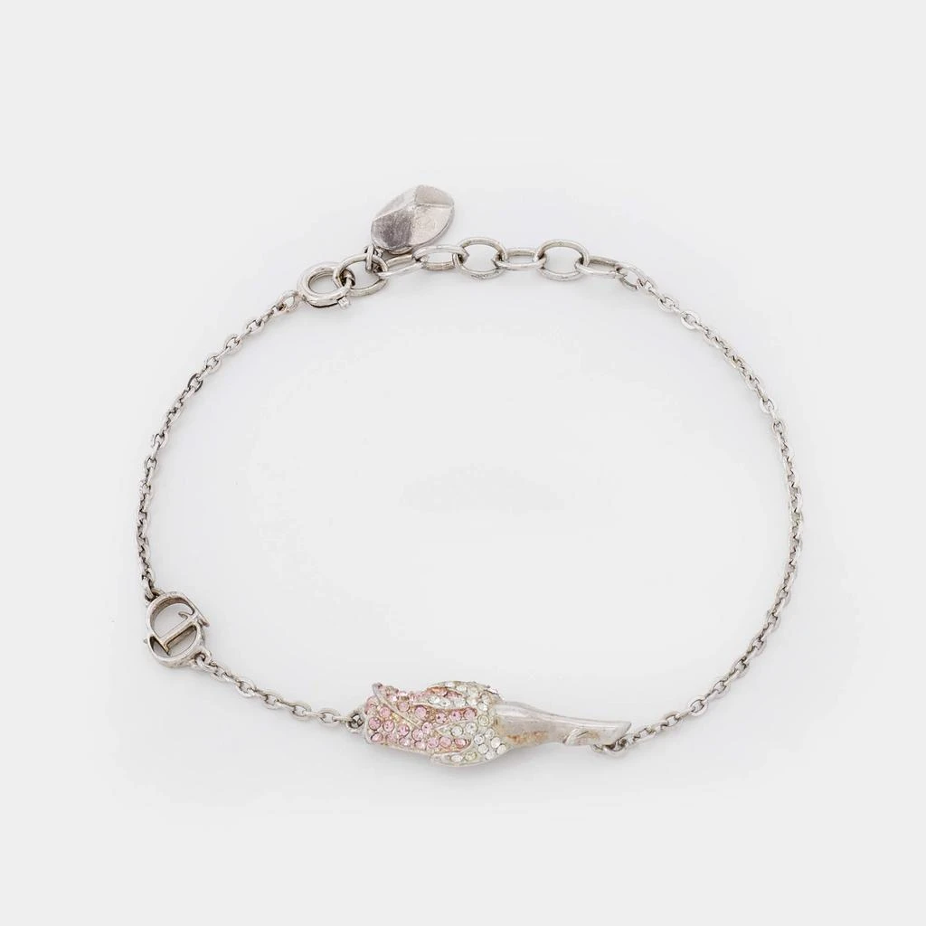 商品[二手商品] Dior|Dior Silver Tone Crystal Studded Rose Chain Necklace,价格¥2158,第1张图片