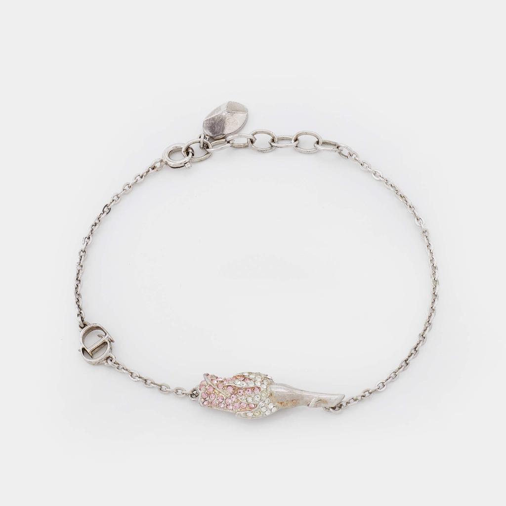 商品[二手商品] Dior|Dior Silver Tone Crystal Studded Rose Chain Necklace,价格¥2905,第1张图片