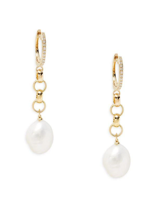 商品Effy|14K Yellow Gold, 11MM Freshwater Pearl & Diamond Drop Earrings,价格¥5479,第1张图片