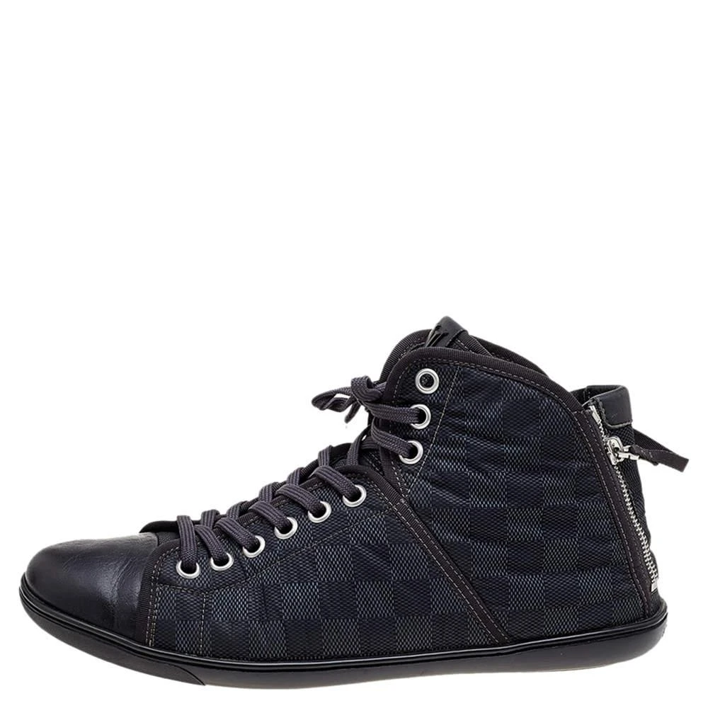 商品[二手商品] Louis Vuitton|Louis Vuitton Black/Grey Damier Graphite Fabric And Leather Trim Zip Up High Top Sneakers Size 44,价格¥3712,第2张图片详细描述