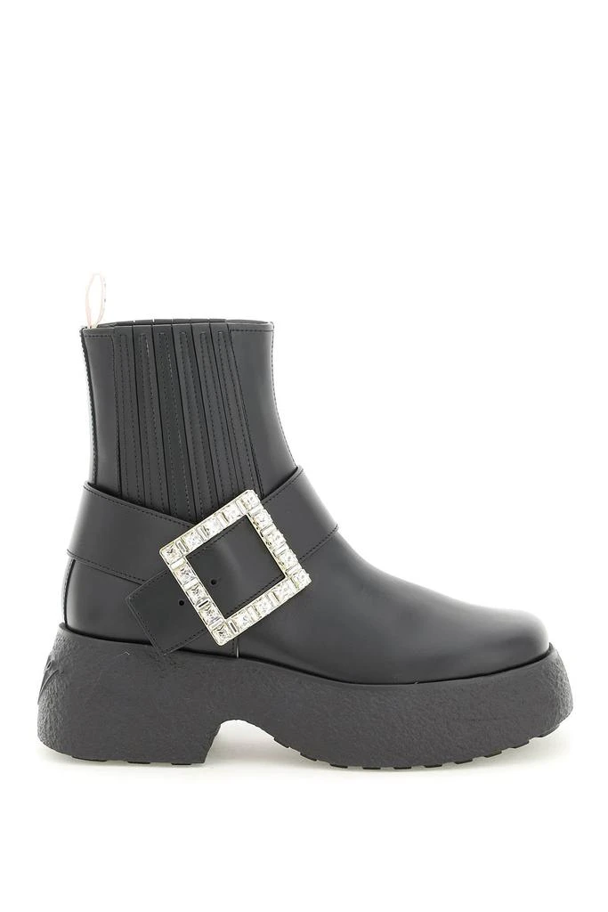 商品Roger Vivier|Roger vivier viv' rangers flatform ankle boots with strass buckle,价格¥8366,第1张图片