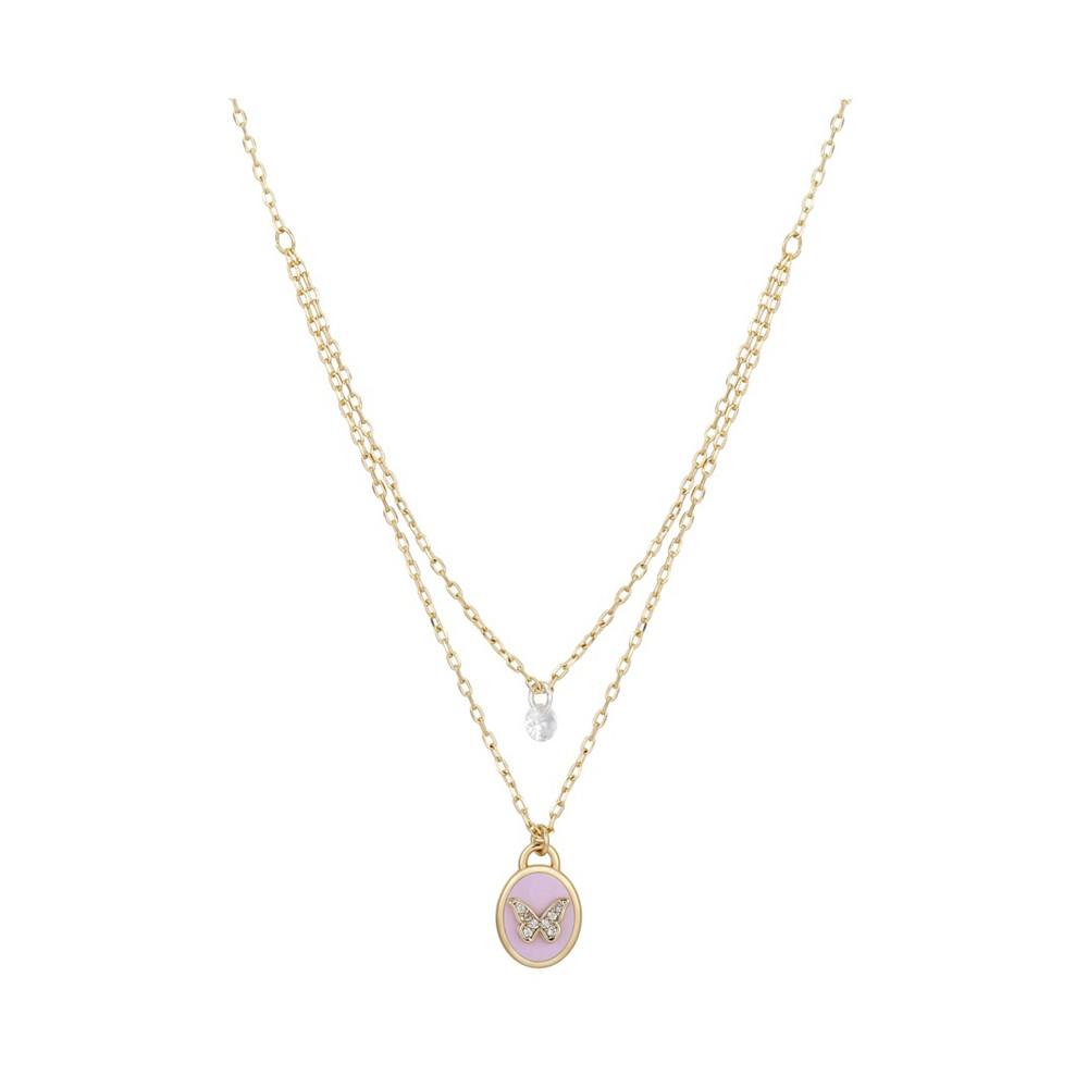 14K Gold Flash-Plated Pink Enamel Butterfly Layered Pendant Necklace商品第1张图片规格展示