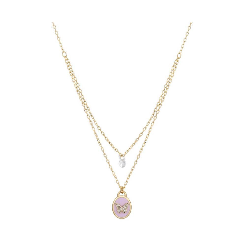 商品Unwritten|14K Gold Flash-Plated Pink Enamel Butterfly Layered Pendant Necklace,价格¥144,第1张图片