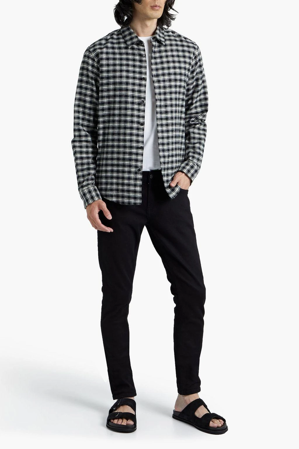 商品Sandro|Checked cotton-flannel shirt,价格¥791,第2张图片详细描述