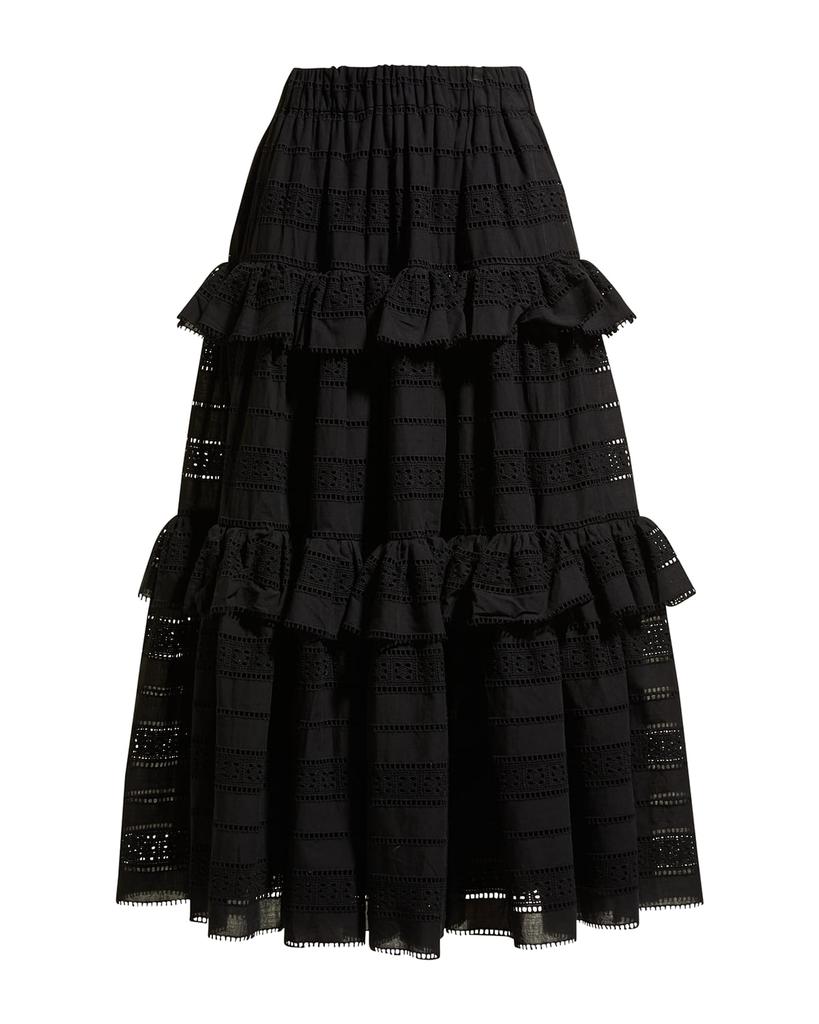Valentine Cut-Out Embroidered Ruffle Tiered Midi Skirt商品第2张图片规格展示