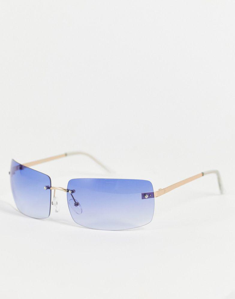 ASOS DESIGN mid  90's rimless square sunglasses in grad blue lens商品第1张图片规格展示