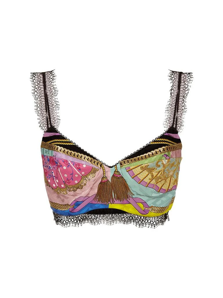 商品Versace|Fan Printed Twill & Lace Bra Top,价格¥5072,第1张图片