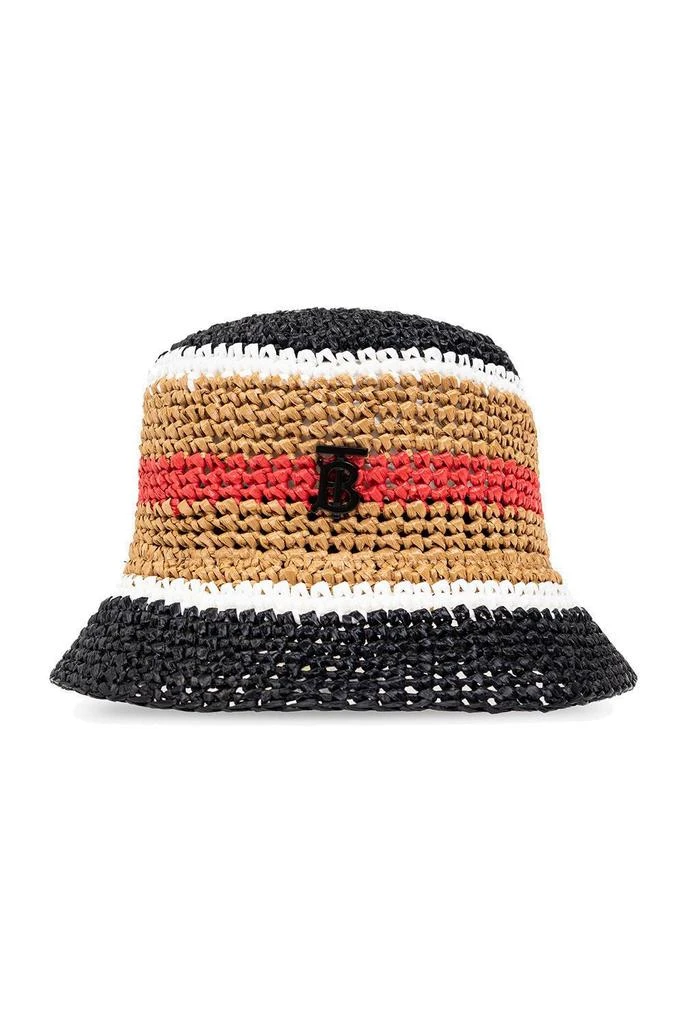 商品Burberry|Burberry Logo Plaque Striped Woven Bucket Hat,价格¥2344,第1张图片