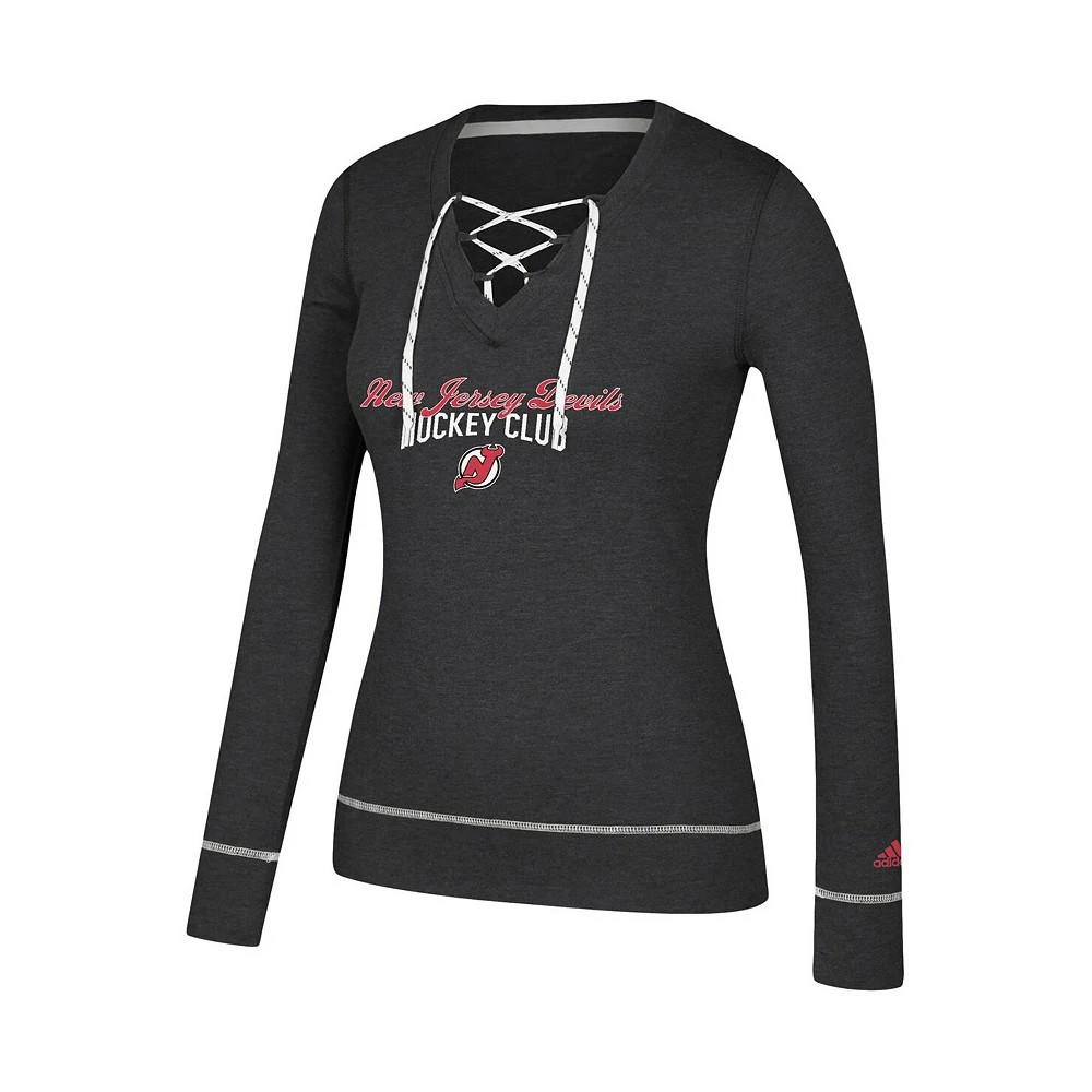商品Adidas|Women's Heathered Black New Jersey Devils Skate Through Long Sleeve Lace-Up V-Neck T-shirt,价格¥339,第2张图片详细描述