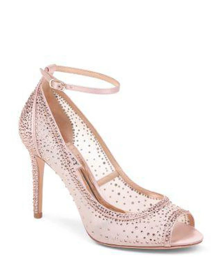 商品Badgley Mischka|网纱烫钻装饰脚踝系带露趾高跟鞋,价格¥796,第1张图片