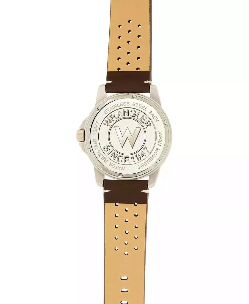 商品Wrangler|Men's, 48MM Silver Case with White Dial, White Index Markers, Sand Satin Dial, Analog, Date Function , Red Second Hand, Brown Strap with White Accent Stitch,价格¥431,第4张图片详细描述