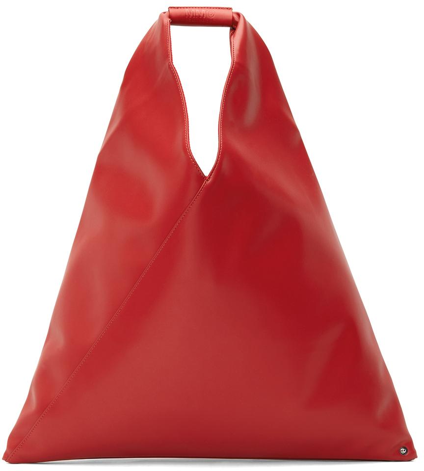 SSENSE Exclusive Red Medium Faux-Leather Triangle Tote商品第1张图片规格展示
