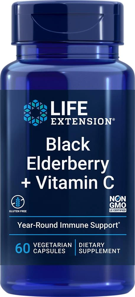 商品Life Extension|Life Extension Black Elderberry + Vitamin C (60 vegetarian capsules),价格¥198,第1张图片