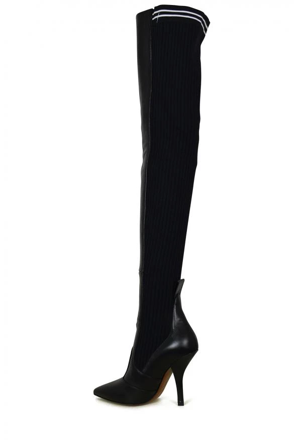 商品Fendi|Women luxury shoes fendi stretch over the knee black leather boots,价格¥5956,第4张图片详细描述