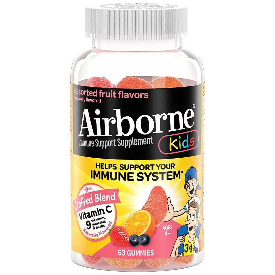 商品Airborne|Vitamin C, E, Zinc, Minerals & Herbs Kids Immune Support Supplement Gummies Assorted Fruit,价格¥193,第1张图片