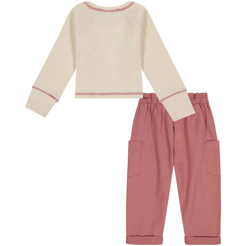 商品Calvin Klein|Little Girls Long Sleeve Waffle-Knit Top and Wide Leg Twill Pants, 2 Piece Set,价格¥178,第2张图片详细描述