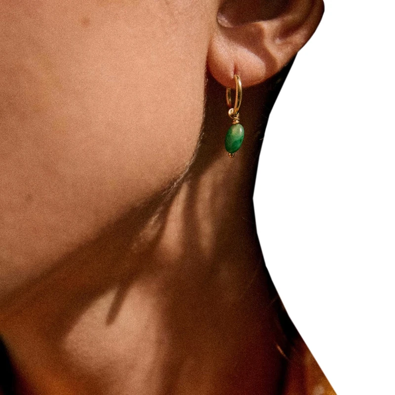 女士绿色宝石配镀金黄铜戒指两用耳环 商品