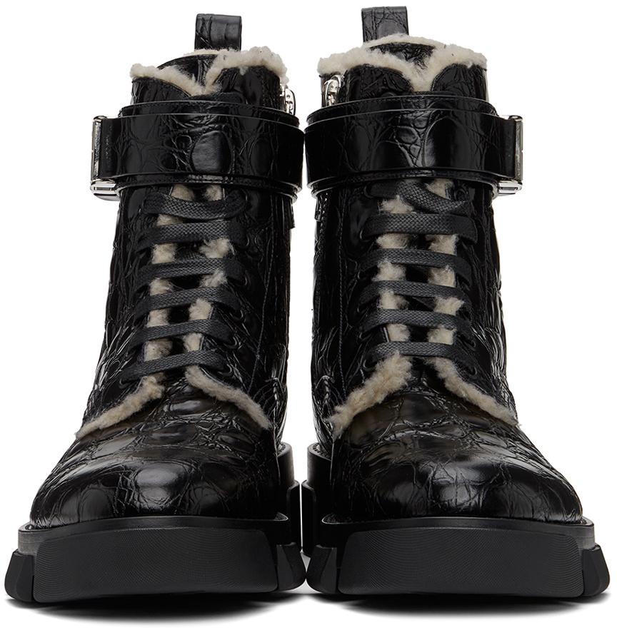 黑色 Terra Shearling-Lined Combat 踝靴商品第2张图片规格展示