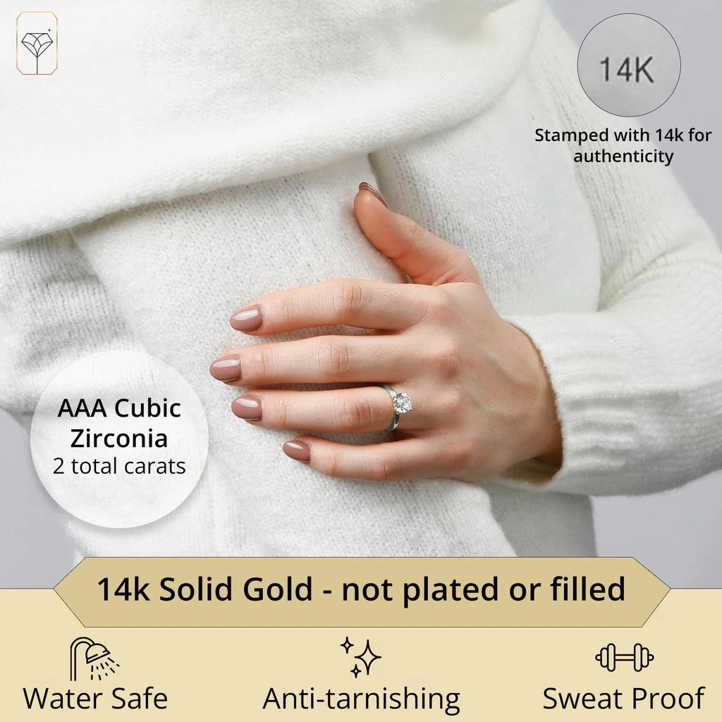 商品MaxColor|14k Gold 2 Carat Round Cubic Zirconia Solitaire Engagement Ring,价格¥2135,第2张图片详细描述