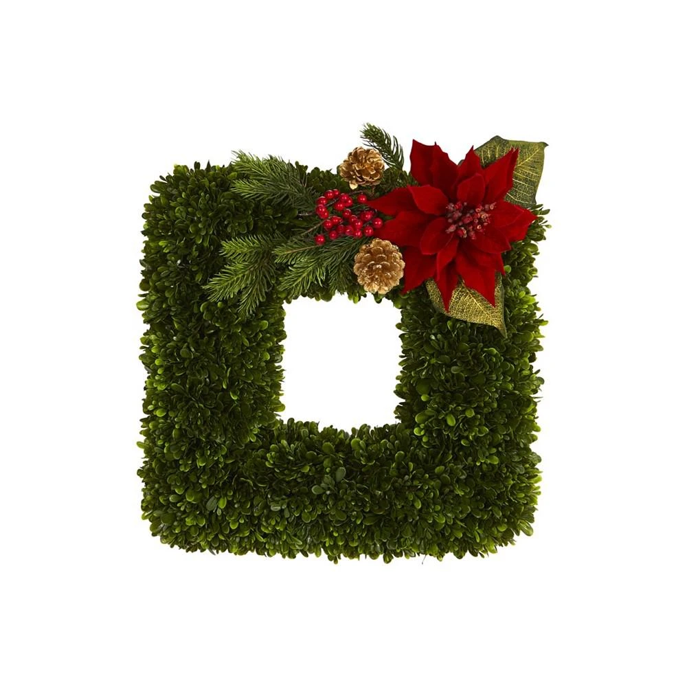 商品NEARLY NATURAL|Tea Leaf and Poinsettia Artificial Square Wreath, 16",价格¥759,第1张图片