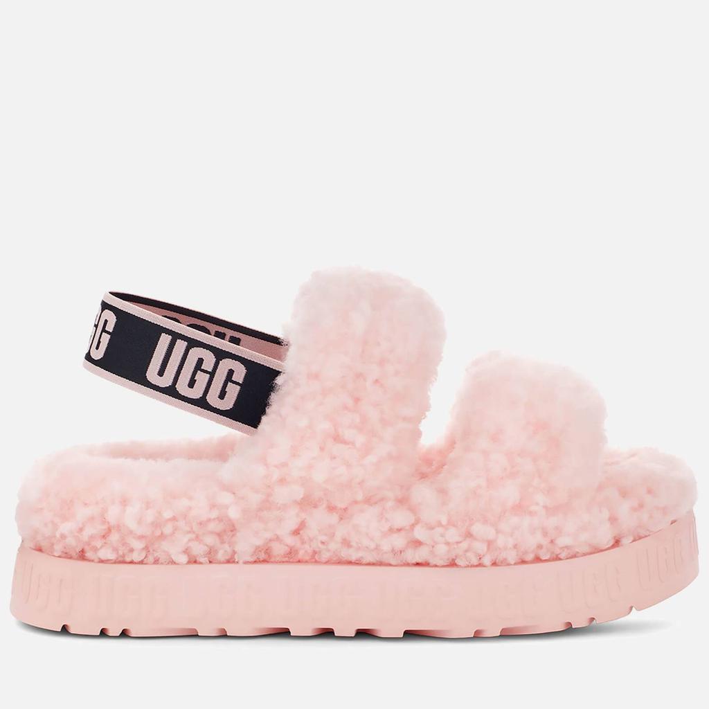 商品UGG|UGG Women's Oh Fluffita Curly Sheepskin Slippers - Pink Scallop,价格¥427,第1张图片