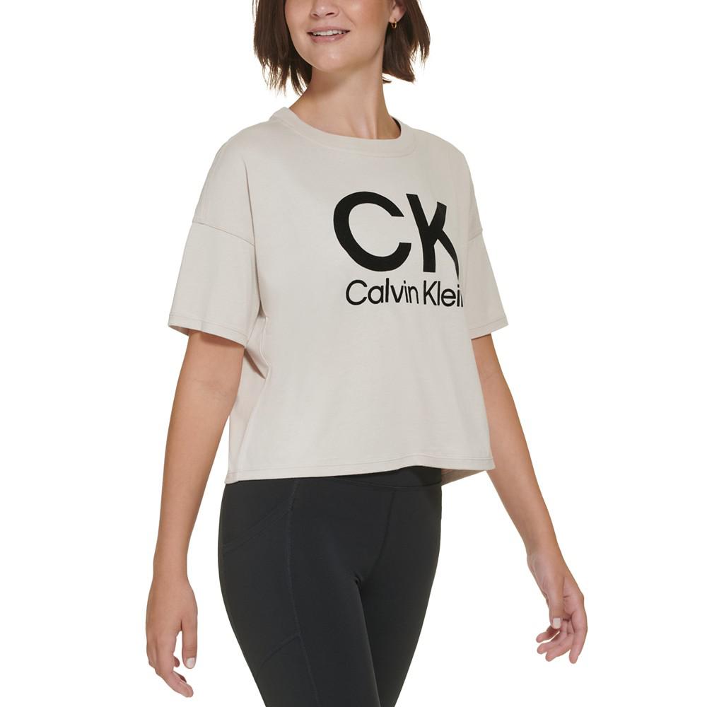 Women's Stacked Flocking Logo-Print Cotton T-Shirt商品第3张图片规格展示