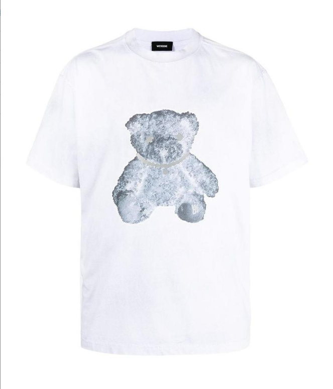 短袖小熊项链印花 反光个性短袖T恤 男女同款 黑白2色（香港仓发货）商品第2张图片规格展示