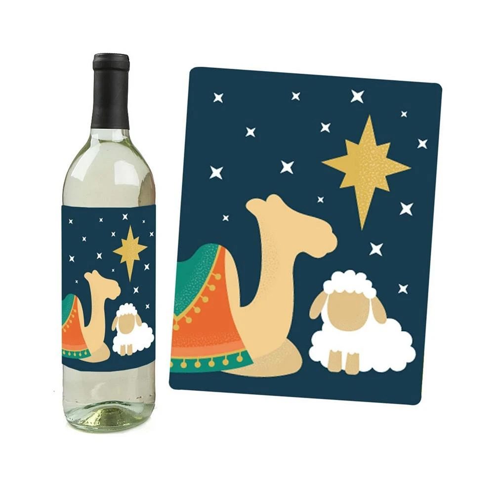 商品Big Dot of Happiness|Holy Nativity - Manger Scene Religious Christmas Wine Bottle Label Stickers 4 Ct,价格¥82,第2张图片详细描述