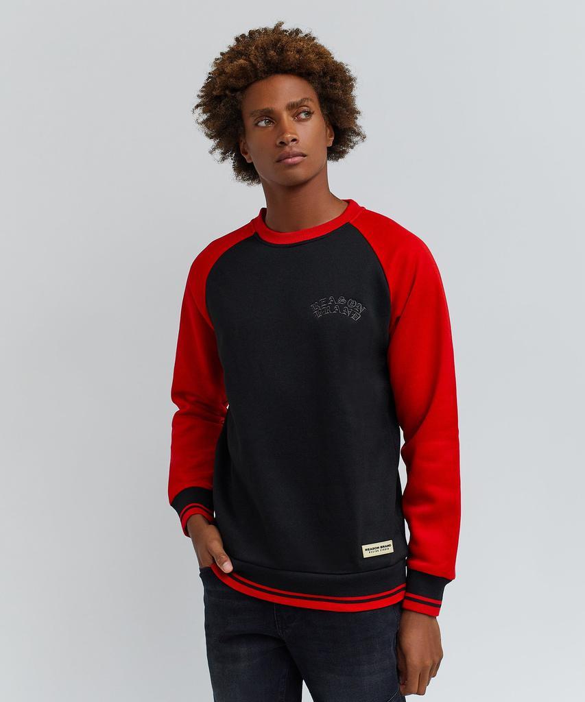 商品Reason Clothing|Nash Fleece Colorblocked Crewneck - Red,价格¥289,第1张图片