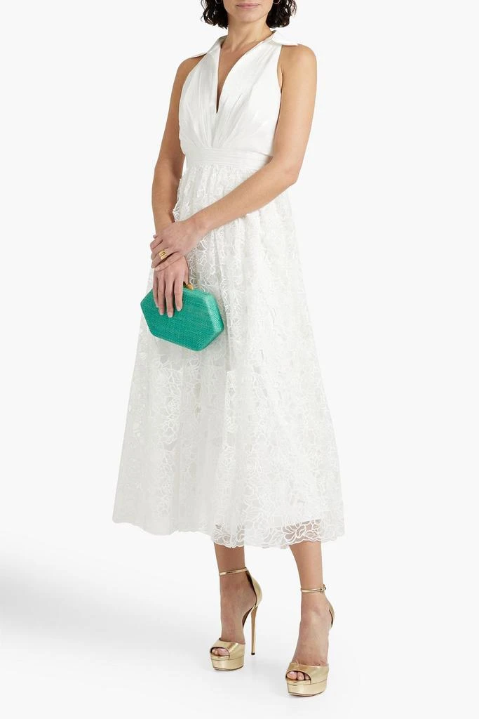 商品Badgley Mischka|Crepon-paneled guipure lace midi dress,价格¥2686,第2张图片详细描述