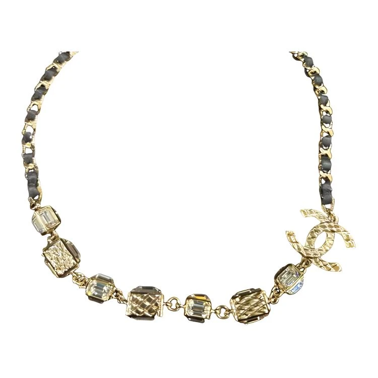 商品[国内直发] Chanel|香奈儿 双C Logo皮穿链 水钻 项链 女款 金色,价格¥10638,第1张图片