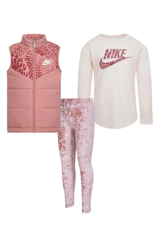 商品NIKE|Kids' Long Sleeve T-Shirt, Puffer Vest & Leggings Set,价格¥263,第1张图片